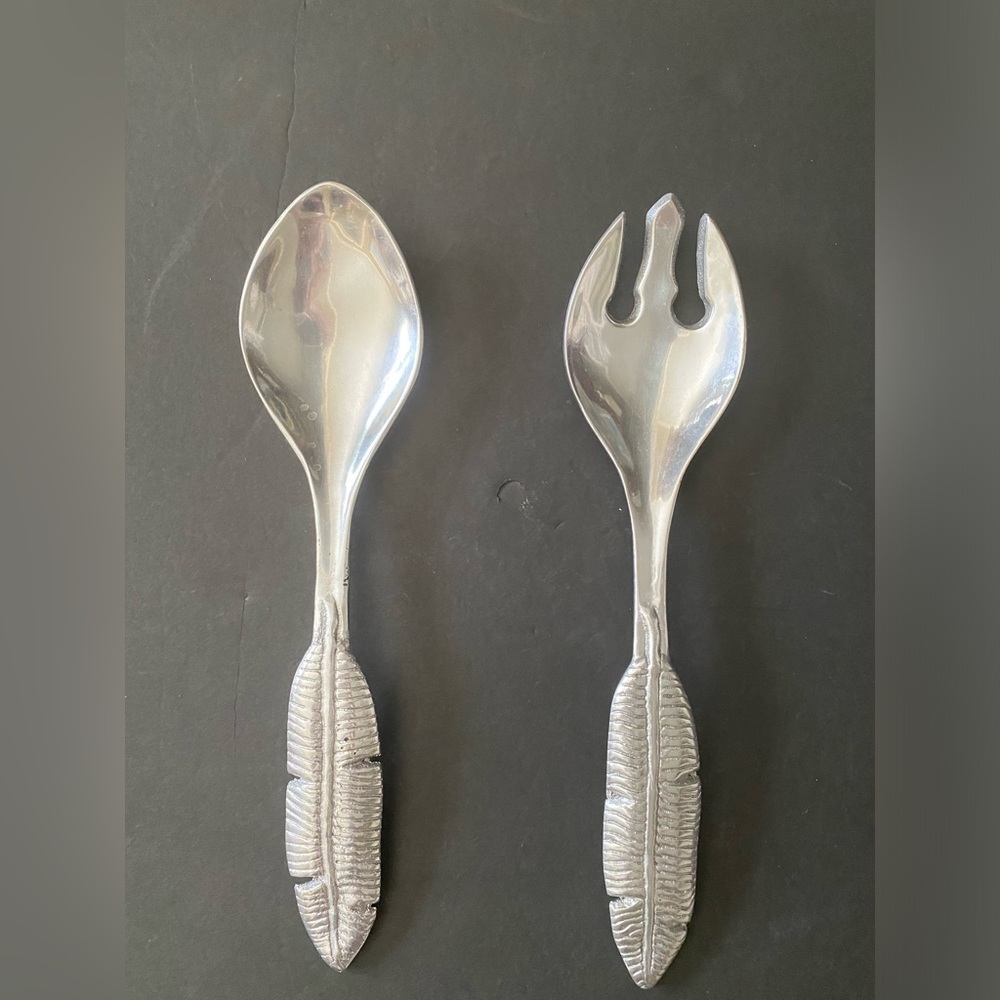 Unbranded Palm Leaf Aluminum Serving Spoon & Fork Set 13"